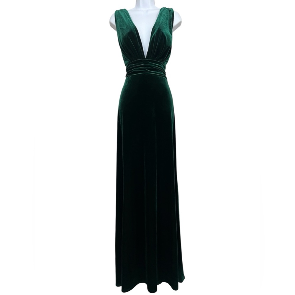 Revelry Deep Green Velvet V-Neck Prom Dress